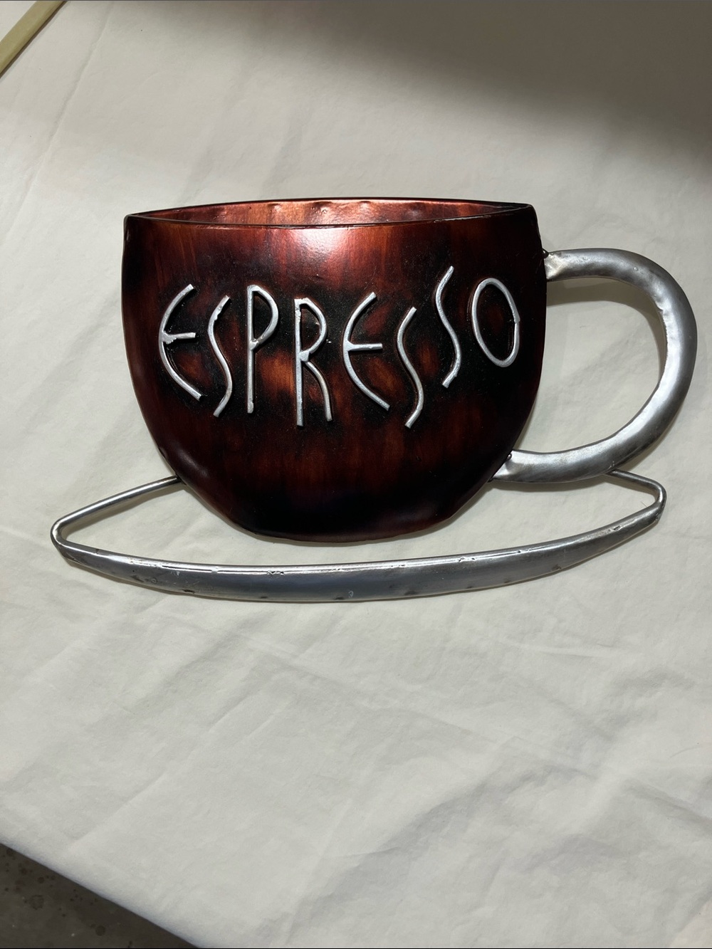 Wall Espresso Cup Decor - Brown and Silver Accent